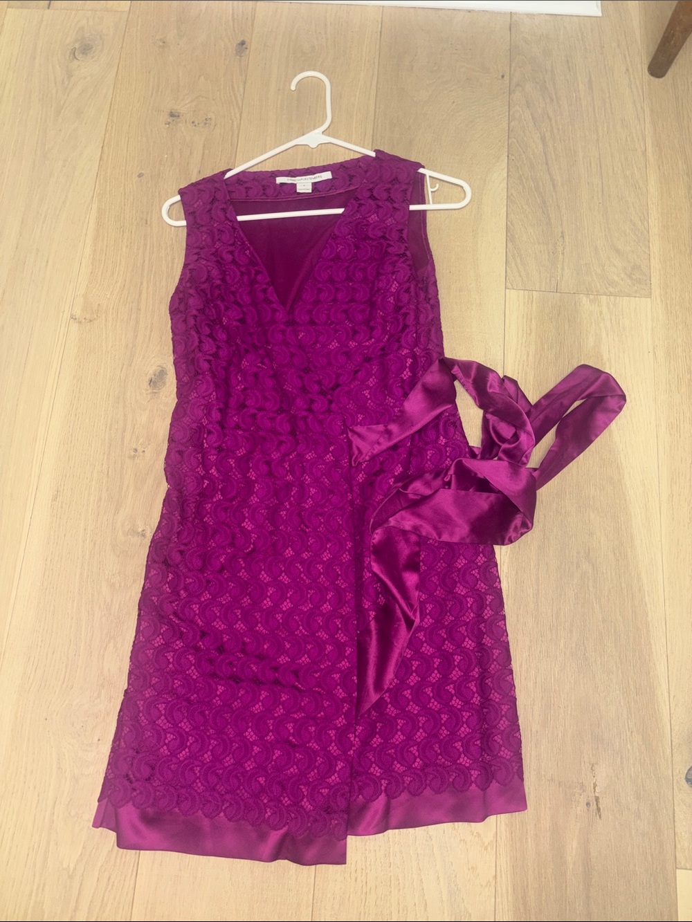 Diane Von Furstenberg Magenta Lace V-Neck Wrap Dress